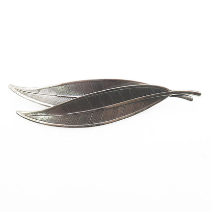 BEAU 925 Sterling Silver Vintage Floral Leaf Oxidized Pin Brooch