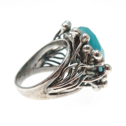 RIDER 950 Silver Vintage Real Amazonite Modernist Oxidized Ring Size 7.5