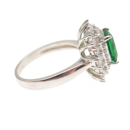 DSMK 925 Sterling Silver Green & White C Z Bohemian Ring Size 7