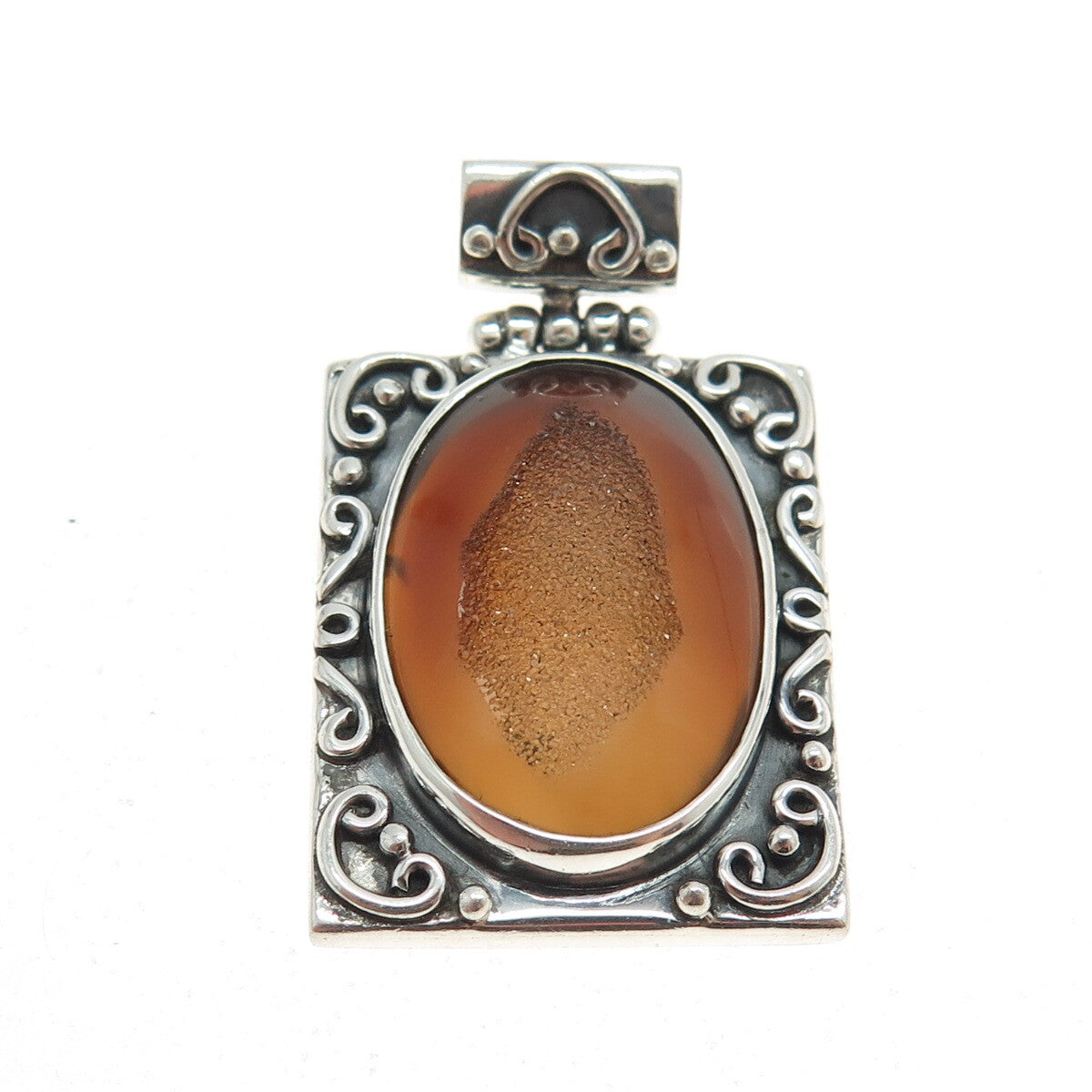 925 Sterling Silver Vintage Real Druzy Agate Swirl Pendant
