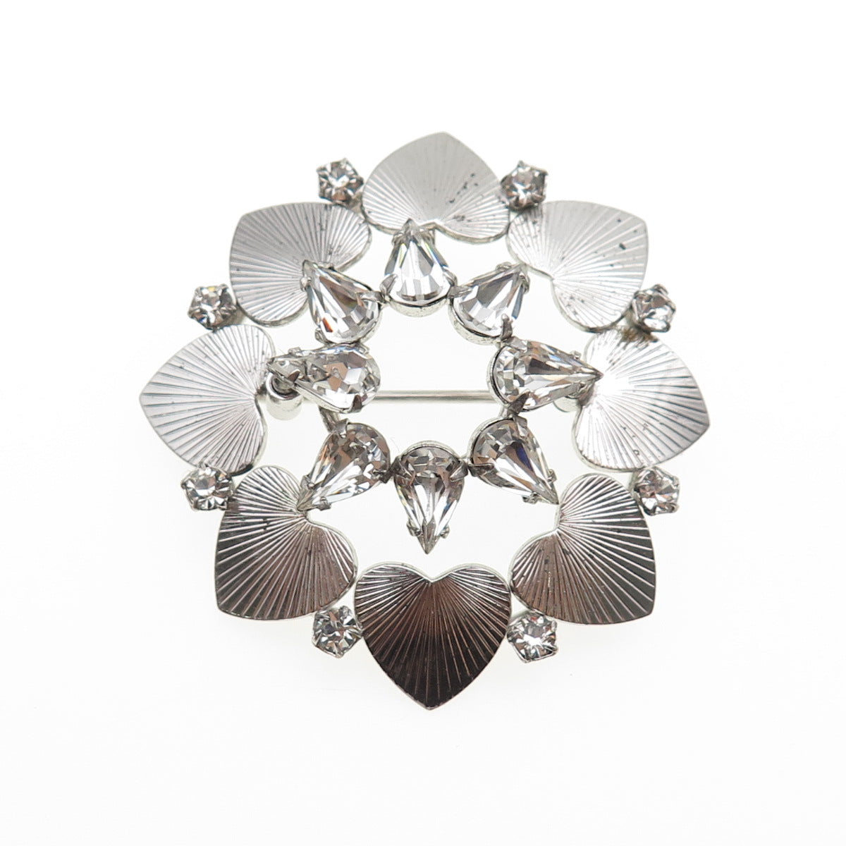 CARL ART 925 Sterling Silver Antique Art Deco Rhinestone Heart Pin Brooch