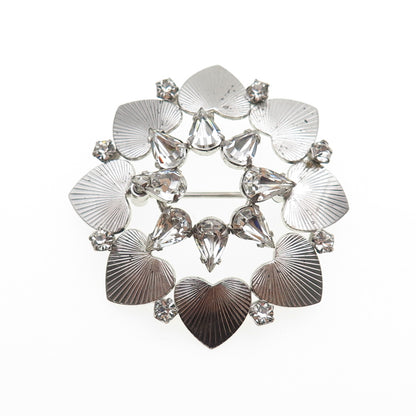 CARL ART 925 Sterling Silver Antique Art Deco Rhinestone Heart Pin Brooch