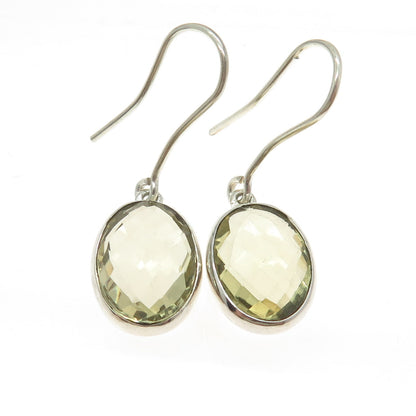 925 Sterling Silver Vintage Real Oval-Cut Citrine Dangling Earrings