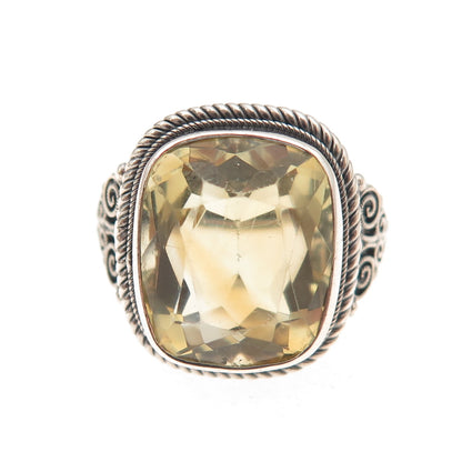 925 Sterling Silver Vintage Real Citrine Oxidized Ring Size 4.75