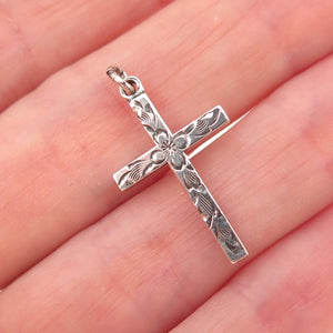 Carl Art Sterling Silver Antique Art Deco Engraved Floral Cross Charm Pendant