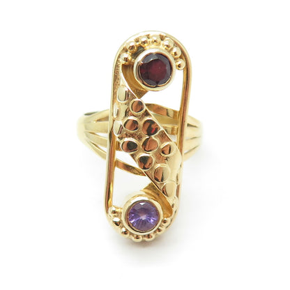 YES SILVER JEWELRY Sterling Gold Plated Vintage Amethyst & Garnet Ring Size 6.75