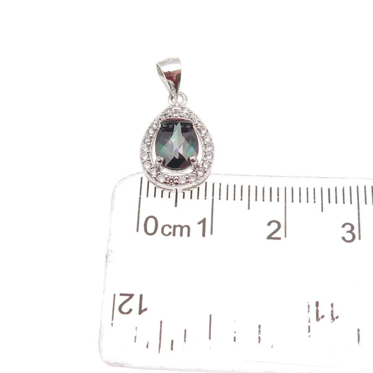 925 Sterling Silver Real Mystic Quartz & C Z Teardrop Mini Charm Pendant