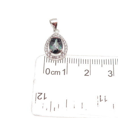 925 Sterling Silver Real Mystic Quartz & C Z Teardrop Mini Charm Pendant