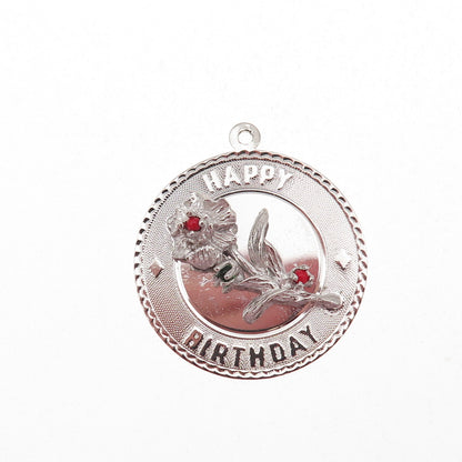 Elco 925 Sterling Silver Vintage Rhinestone Happy Birthday Flower Charm Pendant