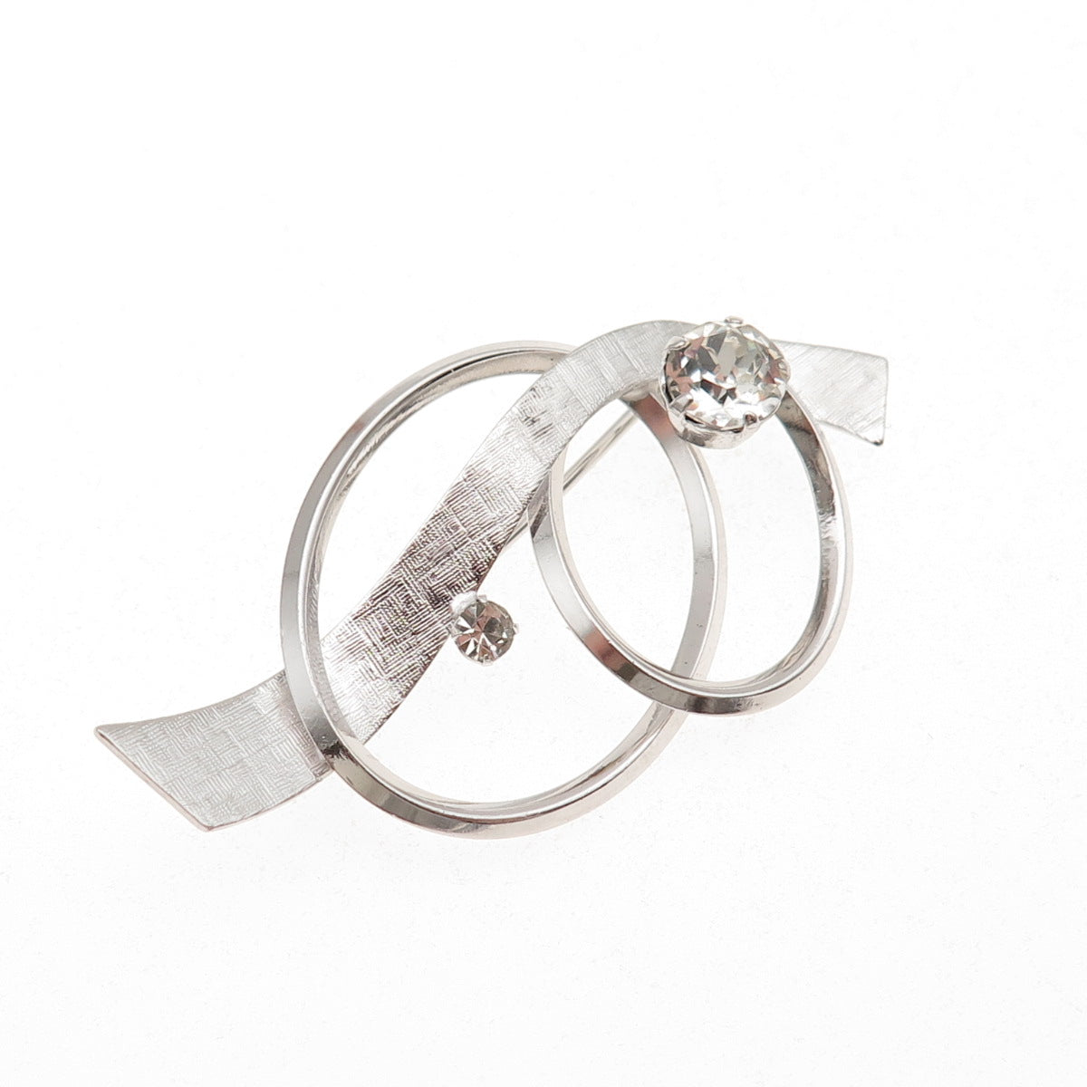 Van Dell 925 Sterling Silver Vintage Rhinestone Ribbon Pin Brooch