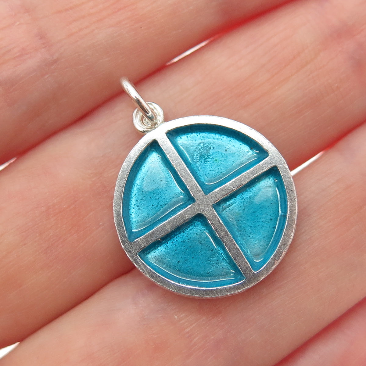 ZUMAN 925 Sterling Silver Vintage Israel Turquoise Enamel Cross Charm Pendant