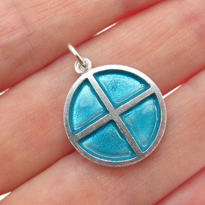 ZUMAN 925 Sterling Silver Vintage Israel Turquoise Enamel Cross Charm Pendant