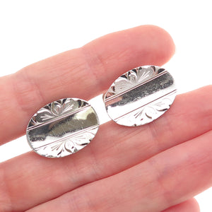 Simmons 925 Sterling Silver Antique Art Deco Engraved Floral Oval Cufflinks