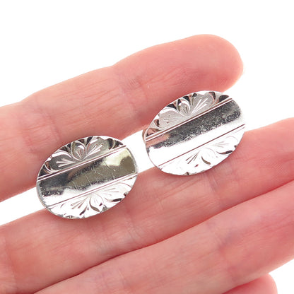 Simmons 925 Sterling Silver Antique Art Deco Engraved Floral Oval Cufflinks