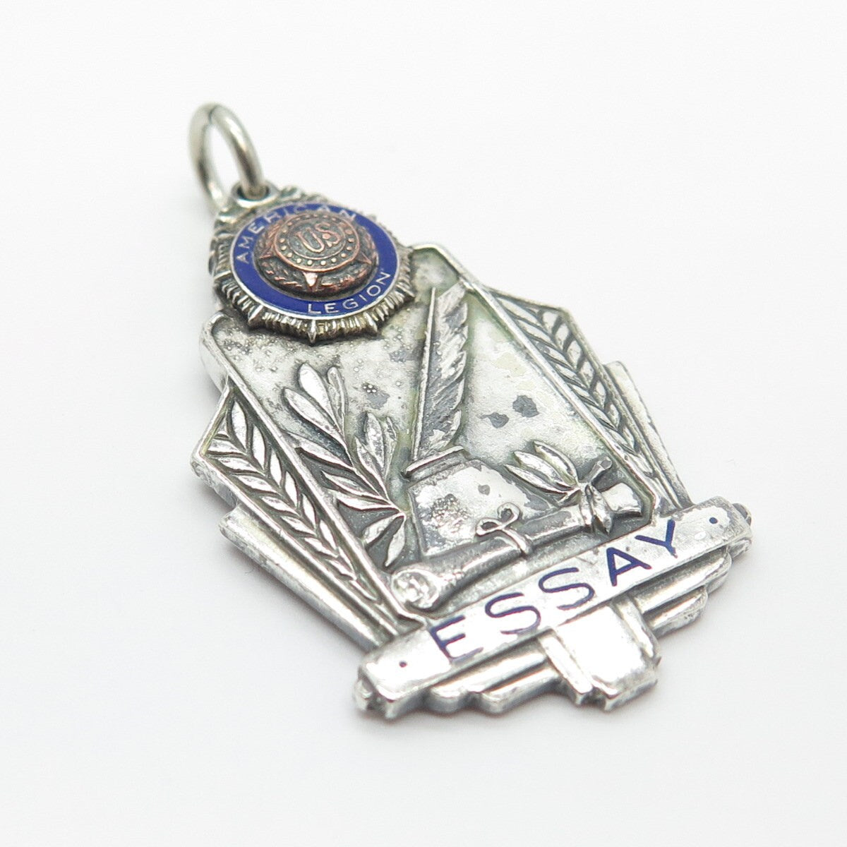 925 Sterling Silver Vintage Enamel Balfour 1941 American Legion Essay Pendant