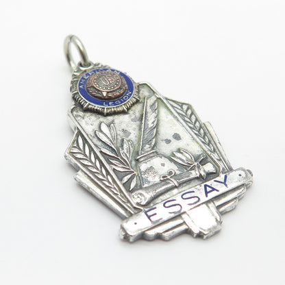 925 Sterling Silver Vintage Enamel Balfour 1941 American Legion Essay Pendant