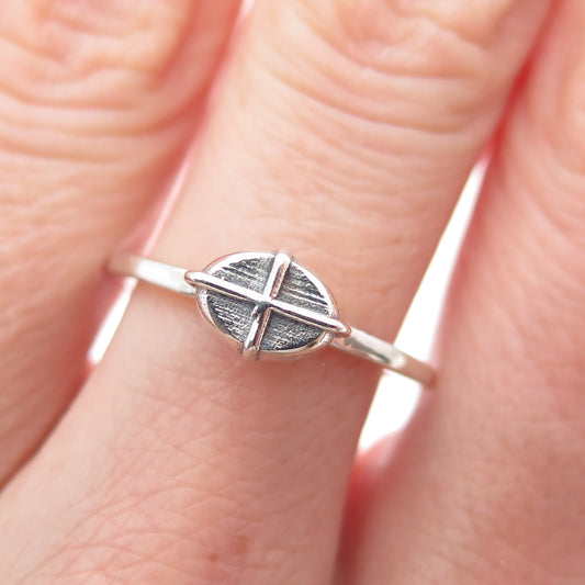 HAGIT GORALI 925 Sterling Silver Vintage Modernist Cross Oxidized Ring Size 8