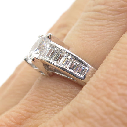 925 Sterling Silver Round & Emerald-Cut C Z Engagement Ring Size 7