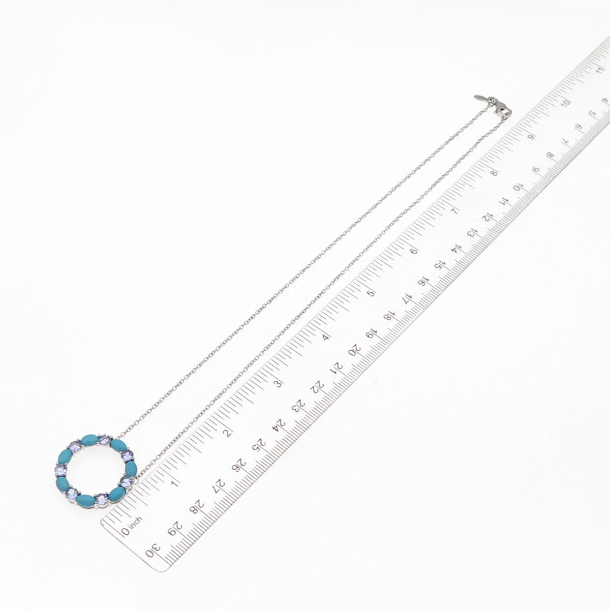 925 Sterling Real Turquoise & Tanzanite Circle of Life Cable Chain Necklace 18"