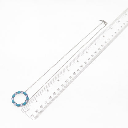 925 Sterling Real Turquoise & Tanzanite Circle of Life Cable Chain Necklace 18"