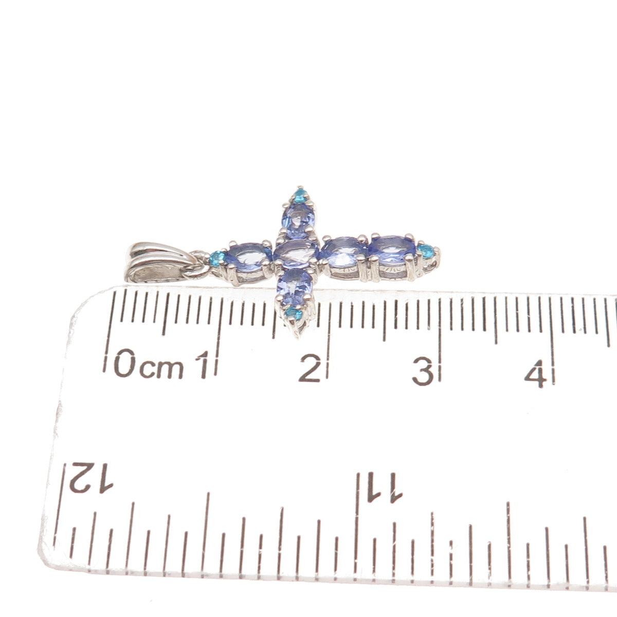 Chuck Clemency 925 Sterling Silver Real Tanzanite & Apatite Cross Charm Pendant