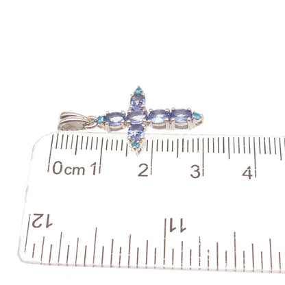 Chuck Clemency 925 Sterling Silver Real Tanzanite & Apatite Cross Charm Pendant
