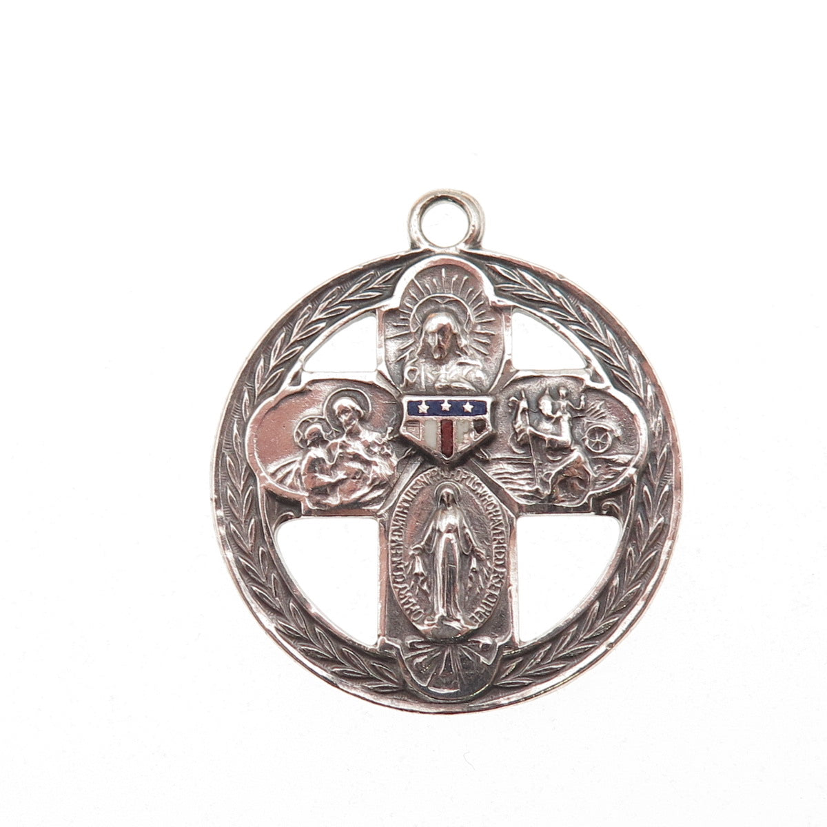 925 Sterling Silver Antique WWII Enamel 4-Way Cross Military Medal Charm Pendant