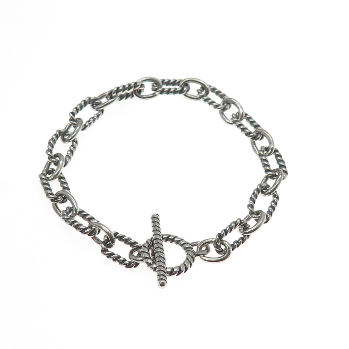 925 Sterling Silver Vintage Cable Link Oxidized Bracelet 7.25"