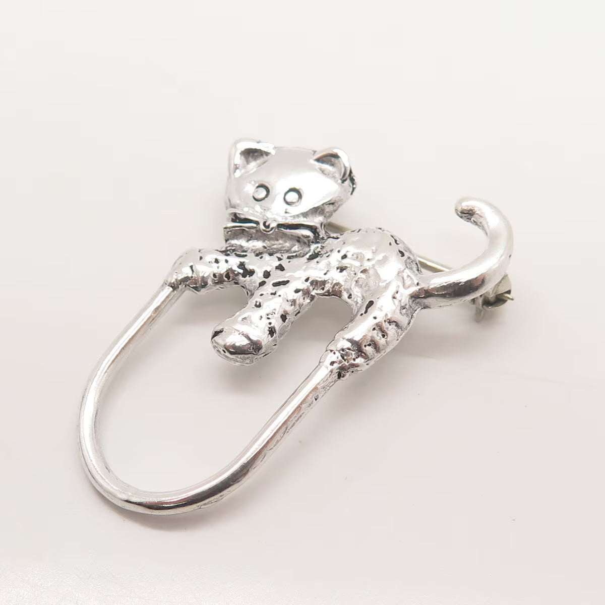 925 Sterling Silver Vintage Mexico Cat / Kitten Modernist Pin Brooch