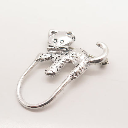 925 Sterling Silver Vintage Mexico Cat / Kitten Modernist Pin Brooch