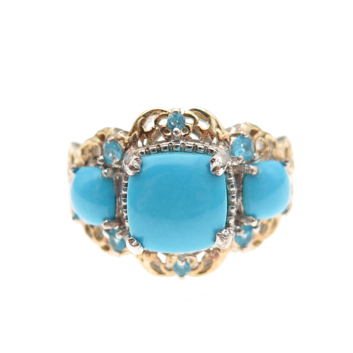Chuck Clemency 925 Sterling Silver 2-Tone Real Turquoise Apatite Ring Size 8.25
