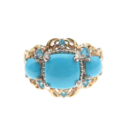 Chuck Clemency 925 Sterling Silver 2-Tone Real Turquoise Apatite Ring Size 8.25