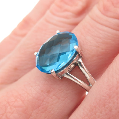 925 Sterling Silver Vintage Oval-Cut Blue C Z Ring Size 9.25