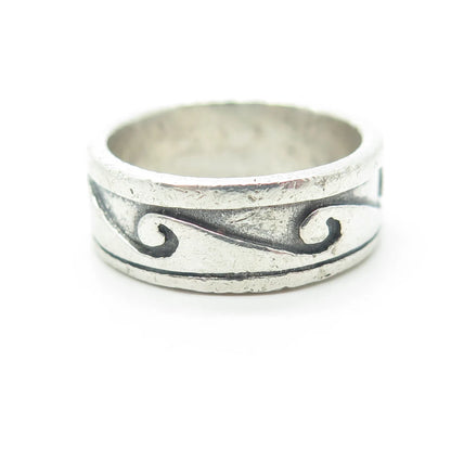 925 Sterling Silver Vintage Sea Waves Band Ring Size 6.25