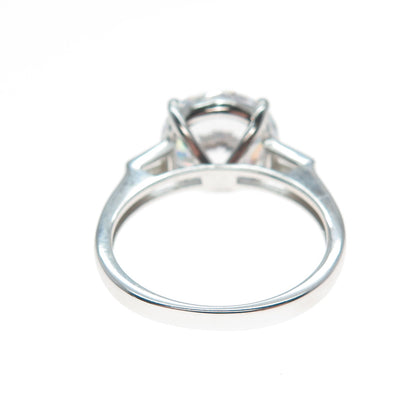 DSMK 925 Sterling Silver Round & Tapered Baguette-Cut C Z Engagement Ring Size 8