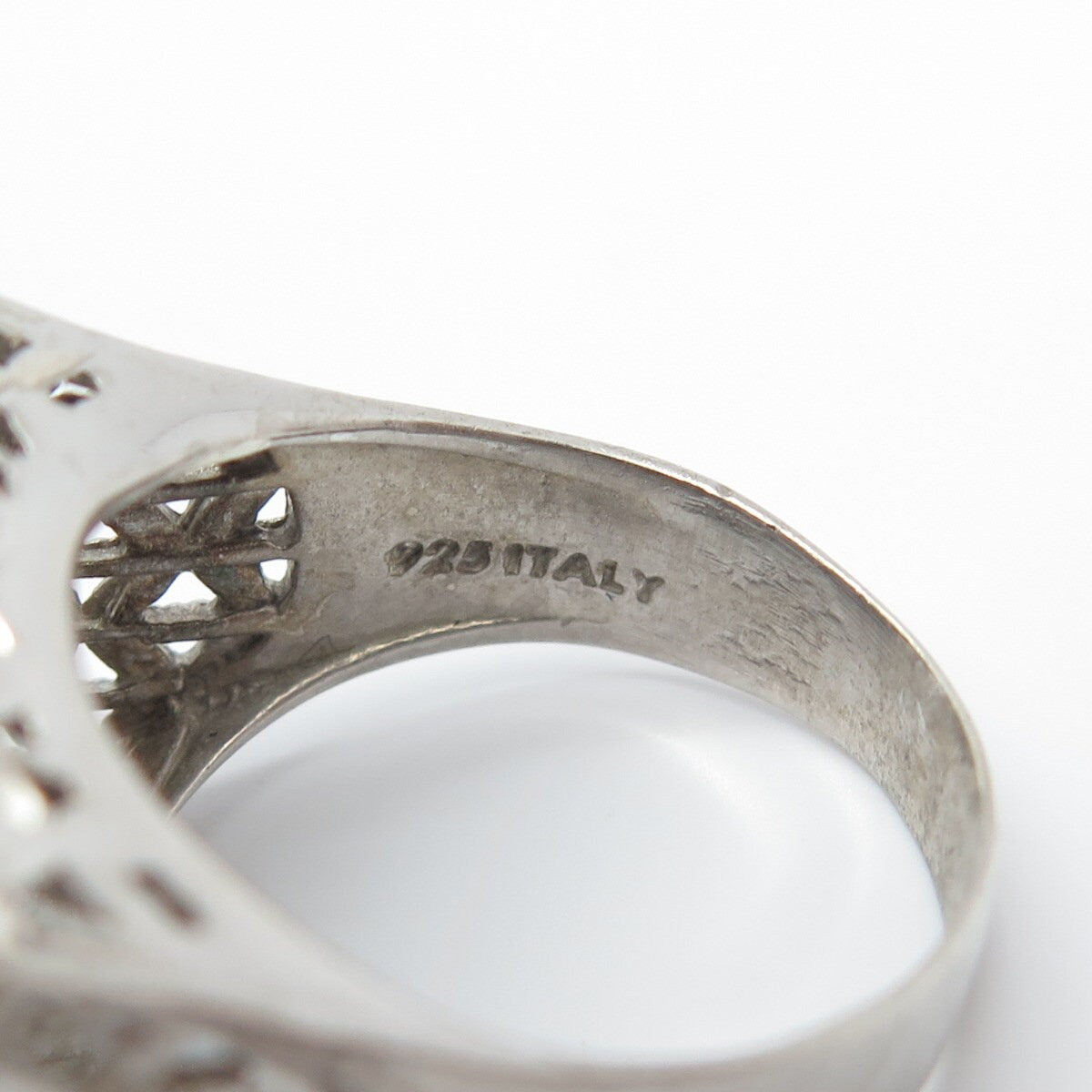 925 Sterling Silver Vintage Italy Square Cage Signet Ring Size 8.5