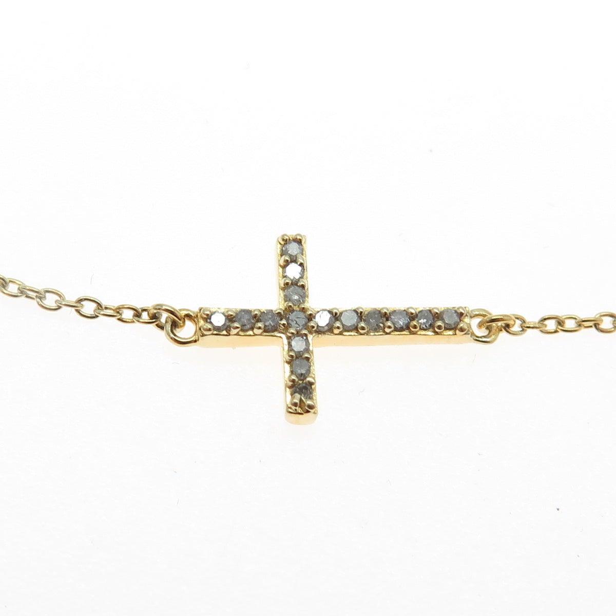 SUN Sterling Silver Gold Plated Italy Real Round-Cut Diamond Cross Necklace 18"