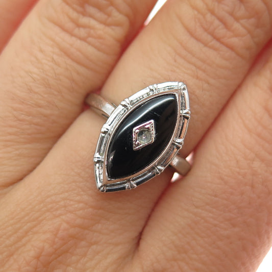 VARGAS Sterling Silver Antique Real Black Onyx Ring Size 6.75 (missing 1 stone)