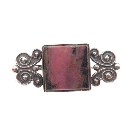 875 Silver Vintage European Real Rhodonite Butterfly Oxidized Pin Brooch