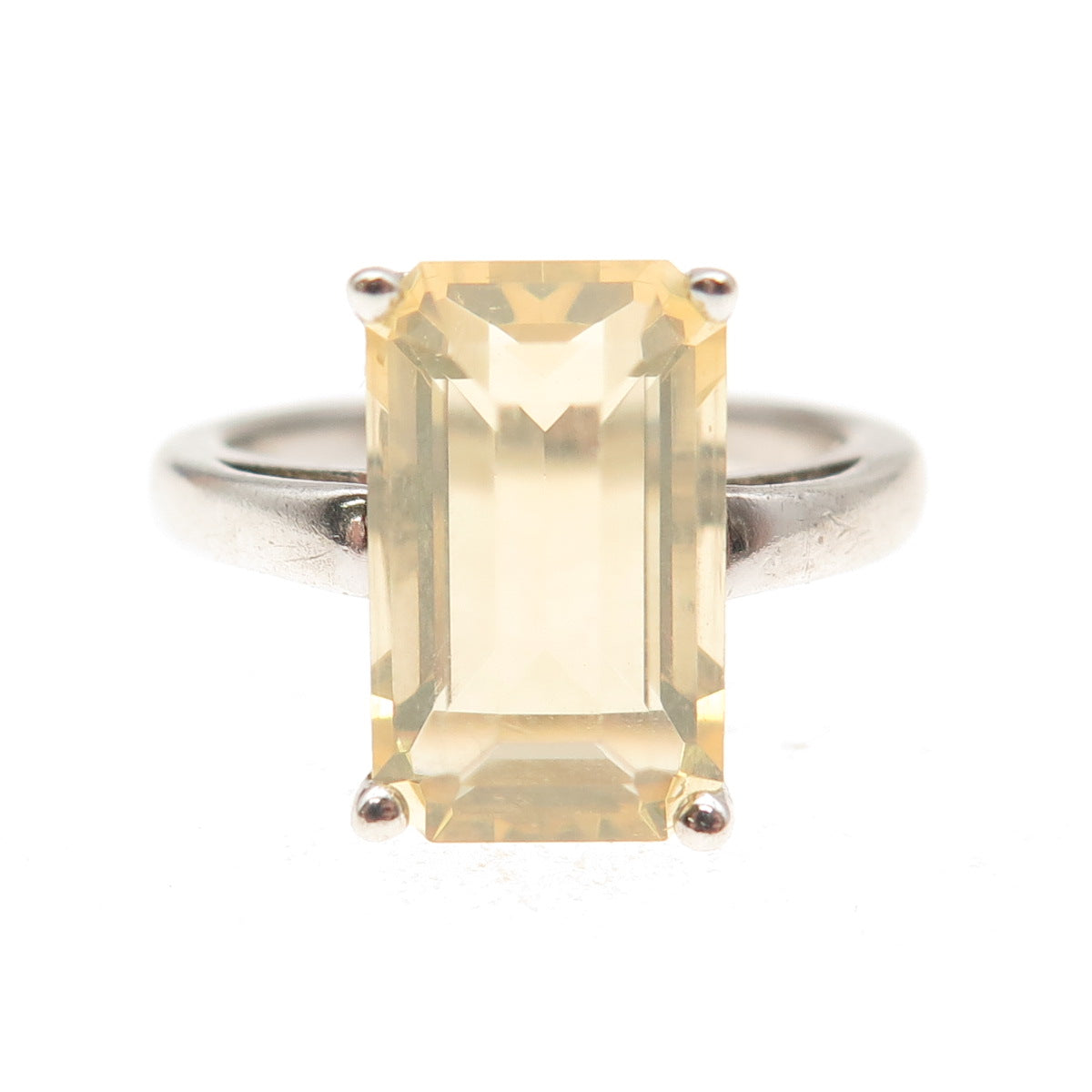 925 Sterling Silver Vintage Real Emerald-Cut Canary Opal Ring Size 8.5