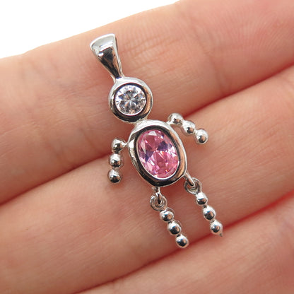 925 Sterling Silver Pink C Z October Birthstone Boy Articulated Charm Pendant