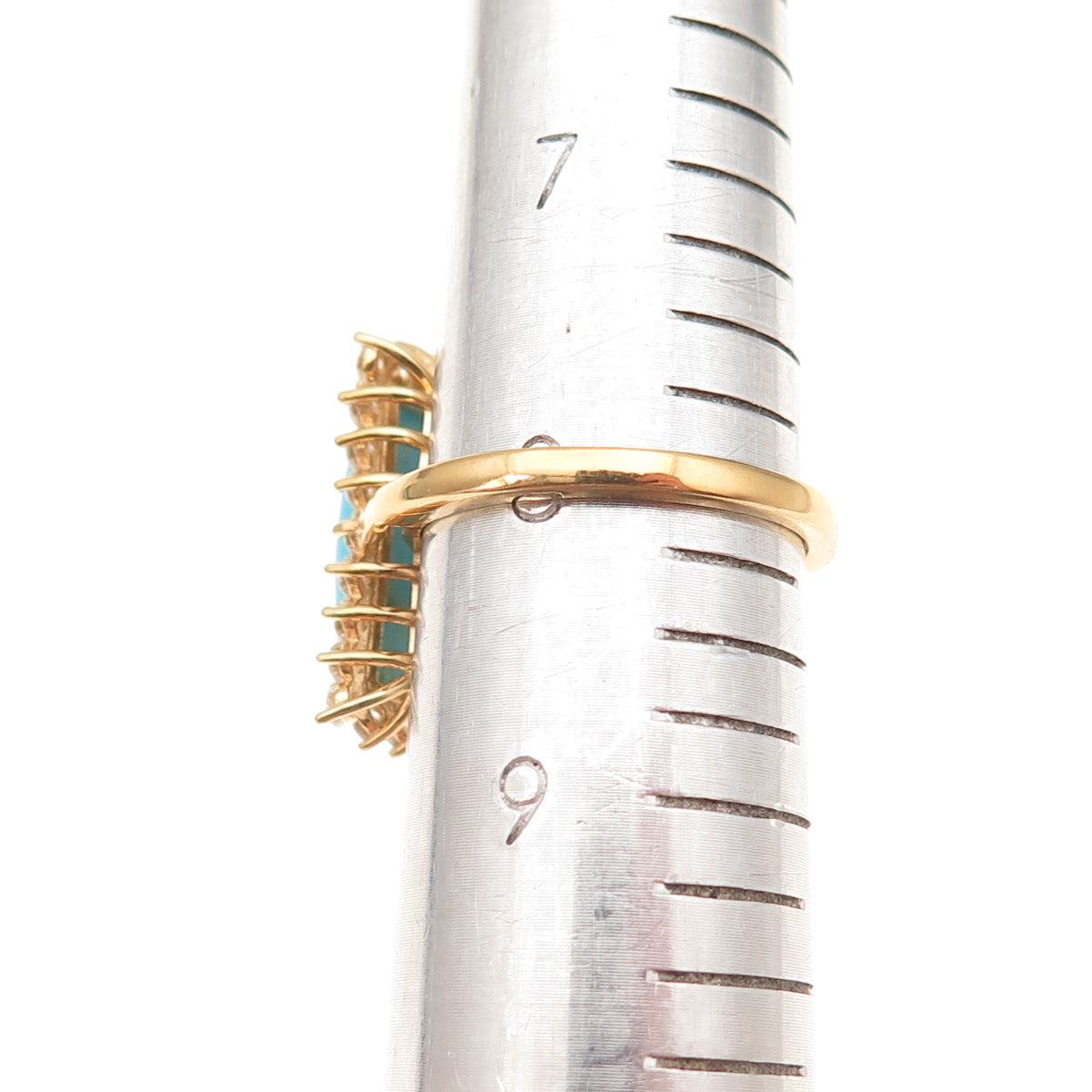 D'Joy 925 Sterling Silver Gold Plated Real Turquoise & Moissanite Ring Size 8