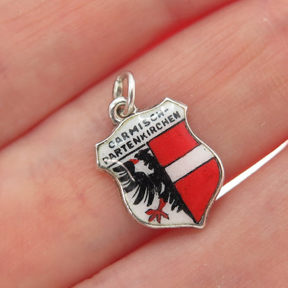 835 Silver Vintage PL Enamel Garmisch-Partenkirchen Coat of Arms Mini Pendant