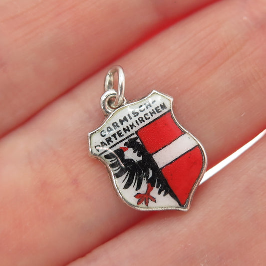 835 Silver Vintage PL Enamel Garmisch-Partenkirchen Coat of Arms Mini Pendant