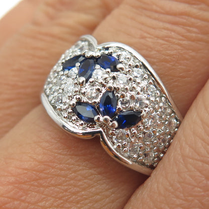 ROSS SIMONS 925 Sterling Silver Lab-Created Sapphire & C Z Ring Size 8.25