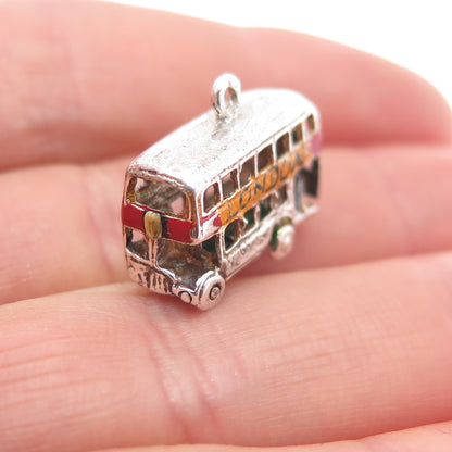 925 Sterling Silver Antique Art Deco Enamel London Bus Mini 3D Charm Pendant