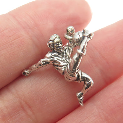 925 Sterling Silver Vintage Football Player 3D Pendant