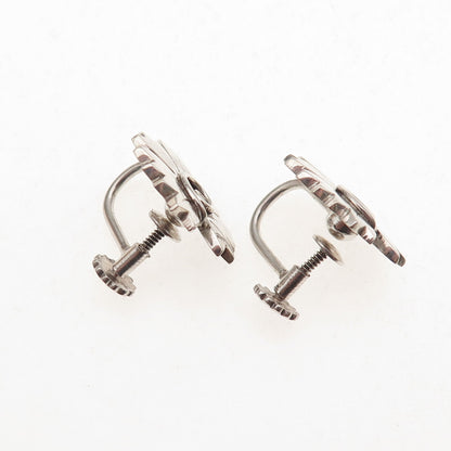 Georg Jensen 925 Sterling Silver Vintage Denmark Floral Screw Back Earrings #102