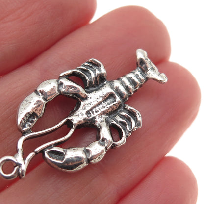 925 Sterling Silver Vintage Lobster Oxidized Charm Pendant