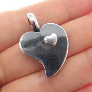 925 Sterling Silver Vintage Modernist Heart Oxidized Charm Pendant